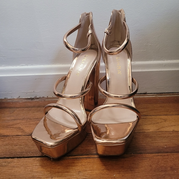 Michelle Rose Metallic Gold High Heel Chunky Platform Sandals - Picture 2 of 8